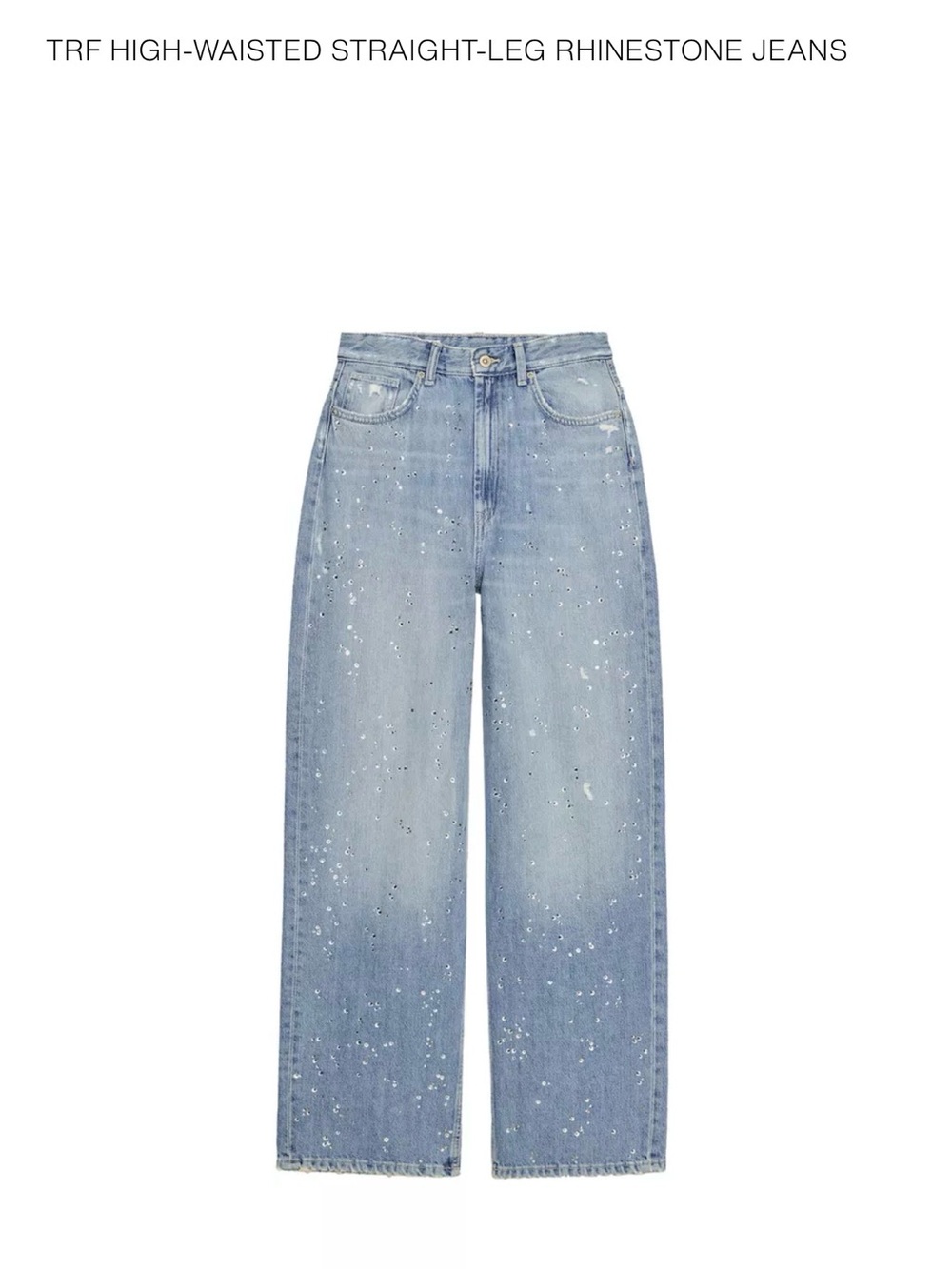 Zara Light Blue Straight Leg Jeans with Rhinestones - Picture 1 of 4